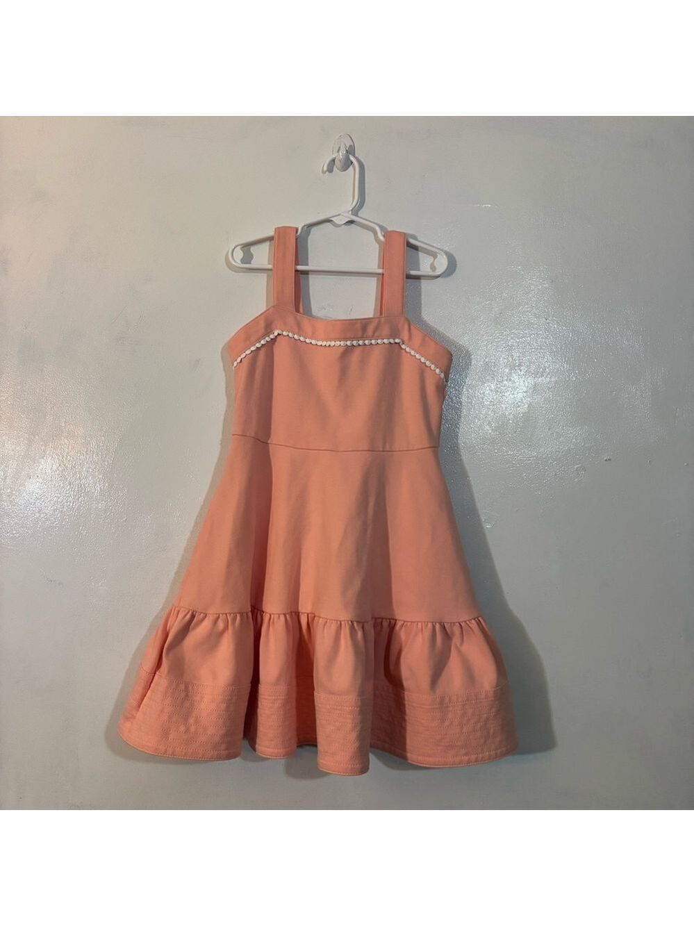 Janie and Jack Girl's Pale Apricot Pom Trim Ponte Dress Girls 8